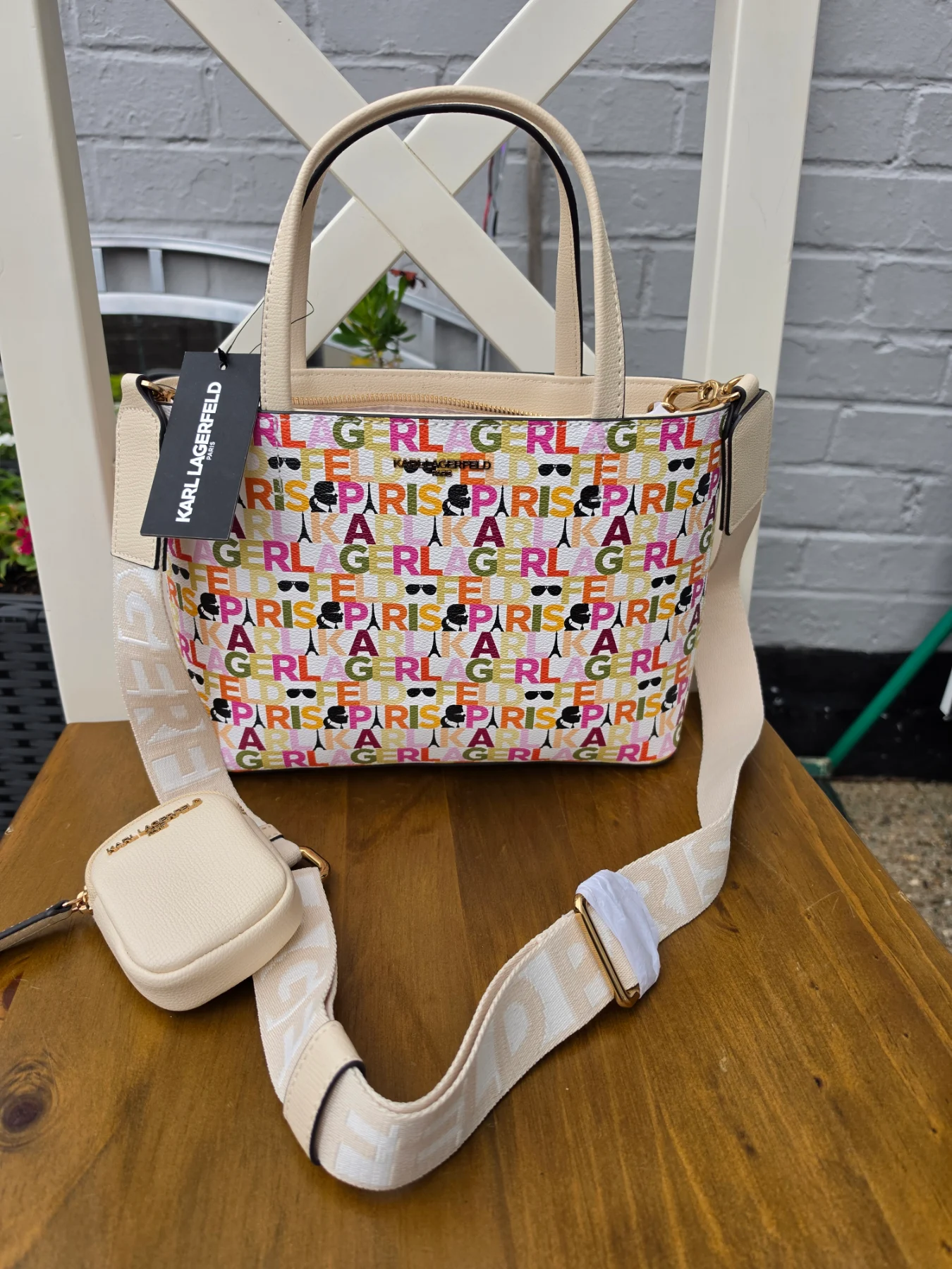 Karl Lagerfeld multi colour paris print tote bag with detachable strap and pouch BNWT