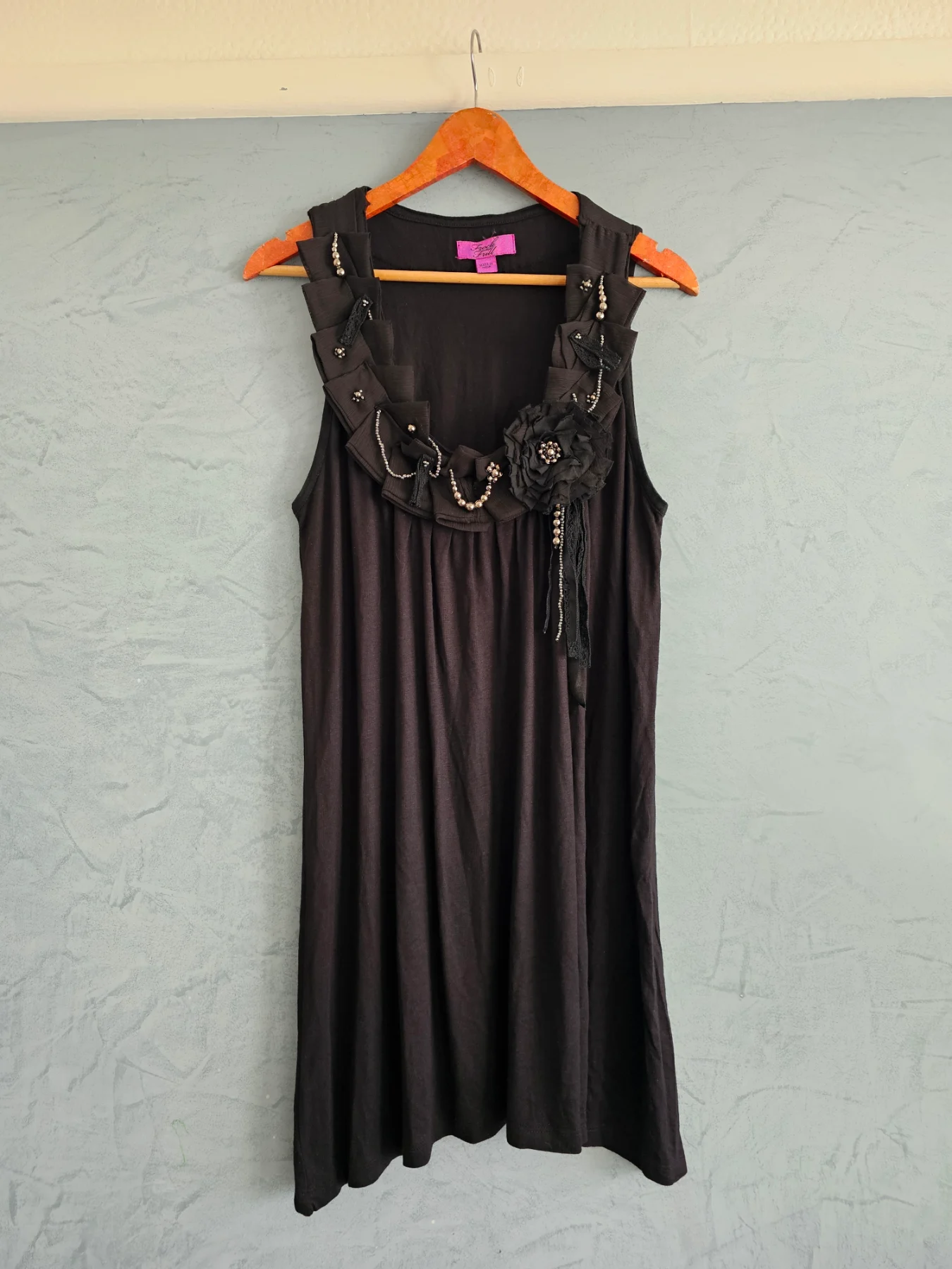 Frock and Frill black vintage 3D floral metal studs details mini dress