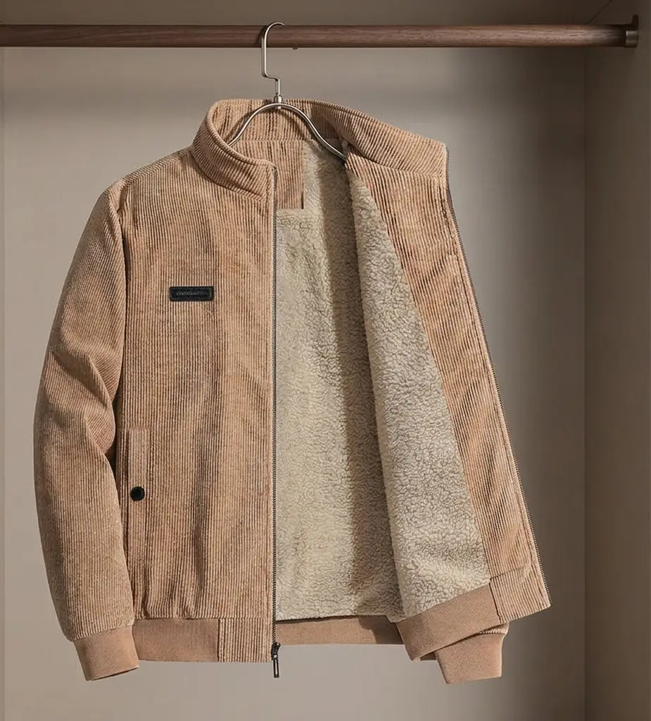 Men’s Corduroy Fleece-Lined Workwear Jacket Warm Casual Cotton Coat