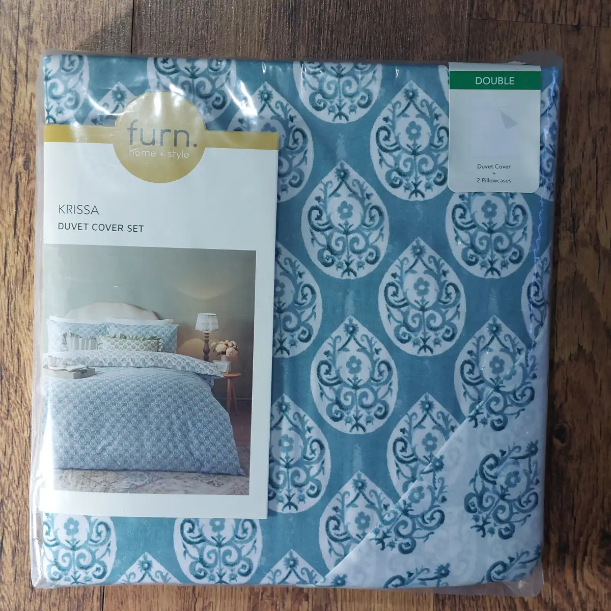 Blue White Quilt Duvet Cover Set Reversible Easy Care Bedding Double Size
