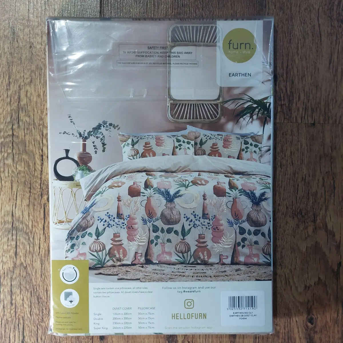 Pottery-Inspired Quilt Duvet Cover Set Easy Care Polycotton Bedding Natural Clay Multicolour Double