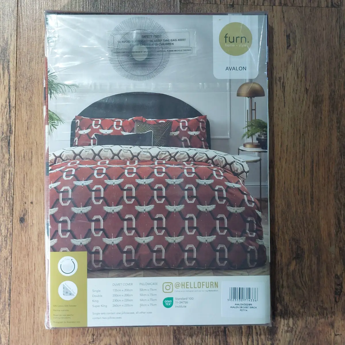 Avalon Geometric Duvet Cover Bedding Set Brick Brown Double Size