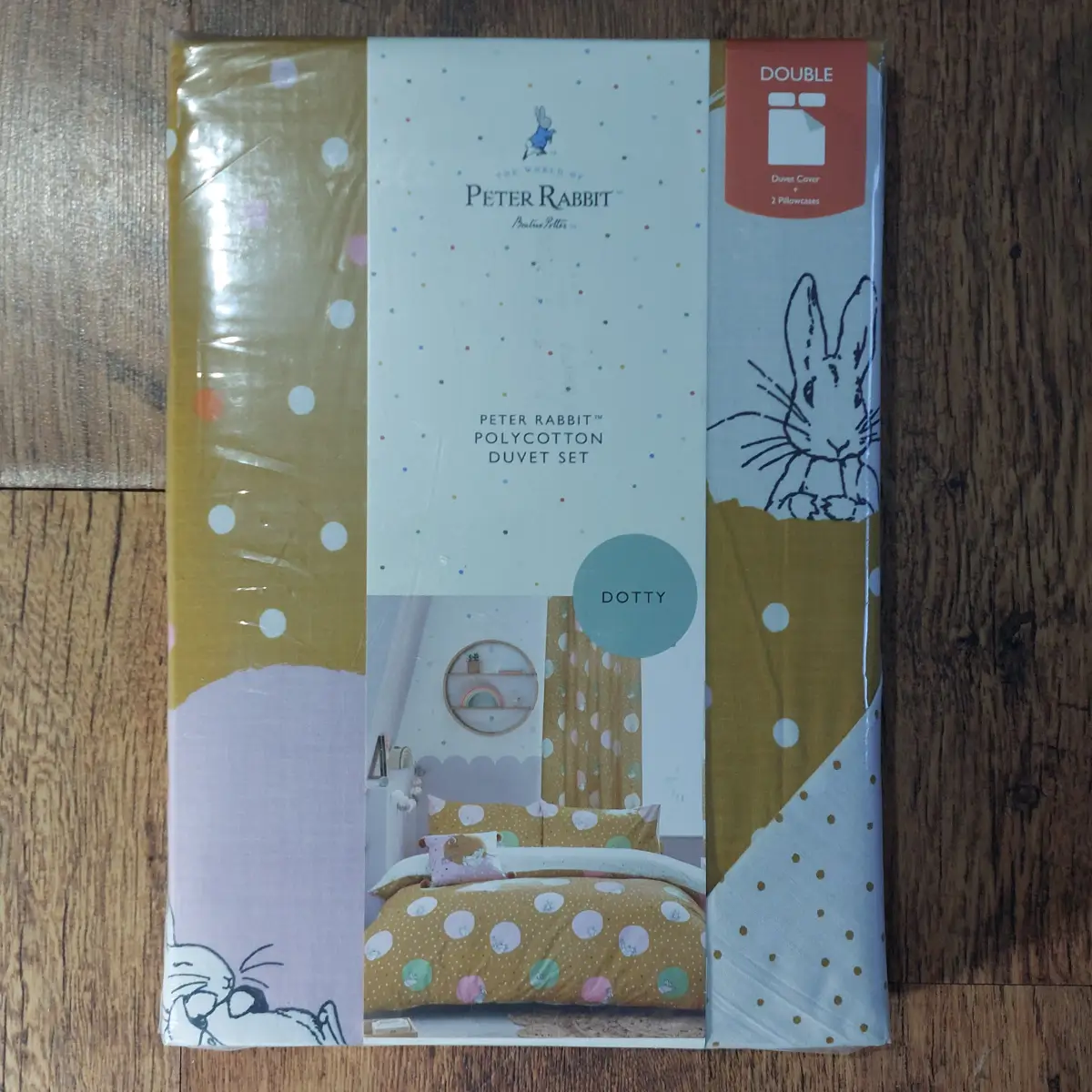 Peter Rabbit Dotty Duvet Cover Bedding Set Polka Dots Reverse Mustard Ochre Yellow Double Size