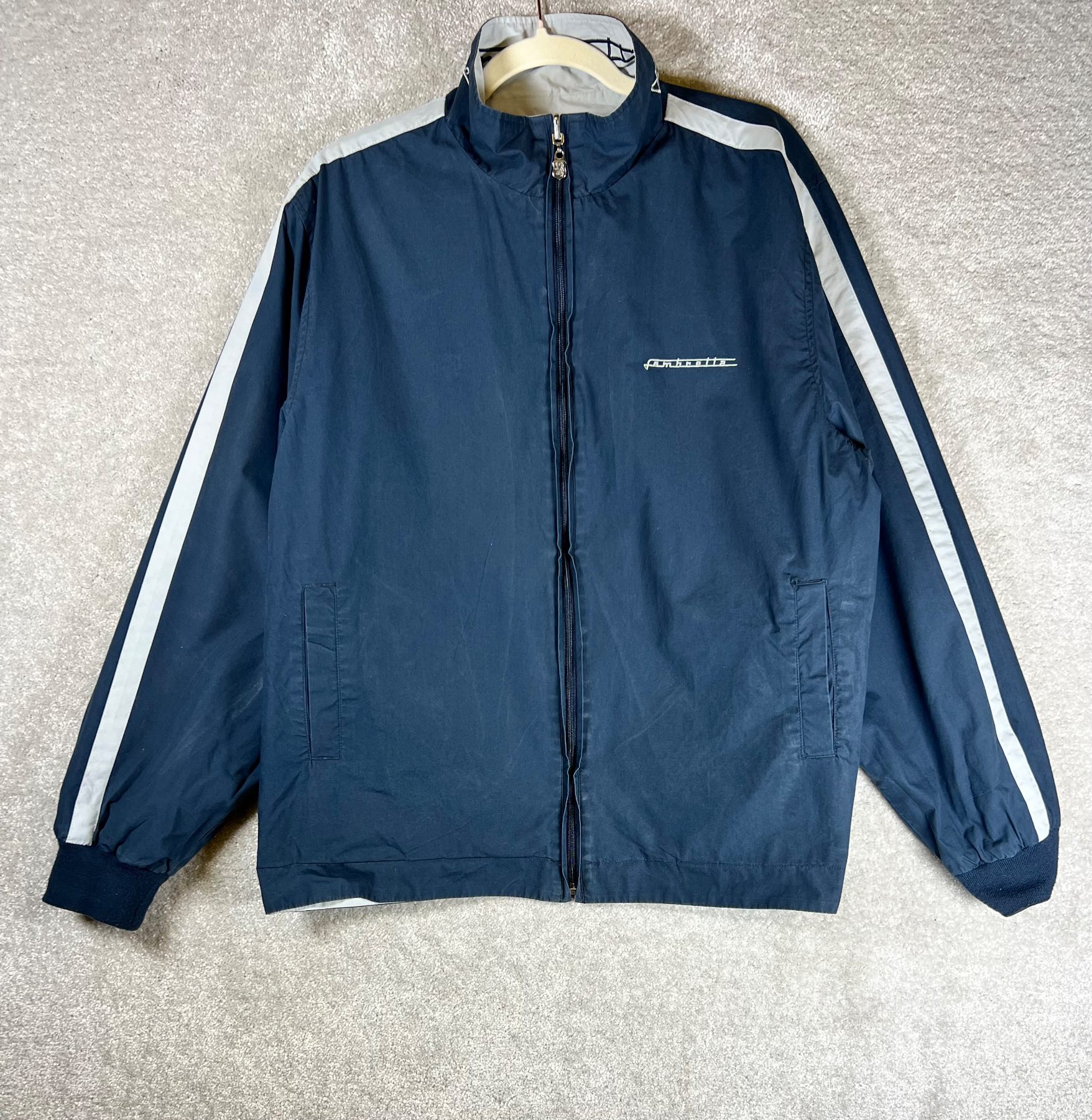 Lambretta Reversible Track Jacket Mens XL Navy Blue White Cotton Shell Mod Style