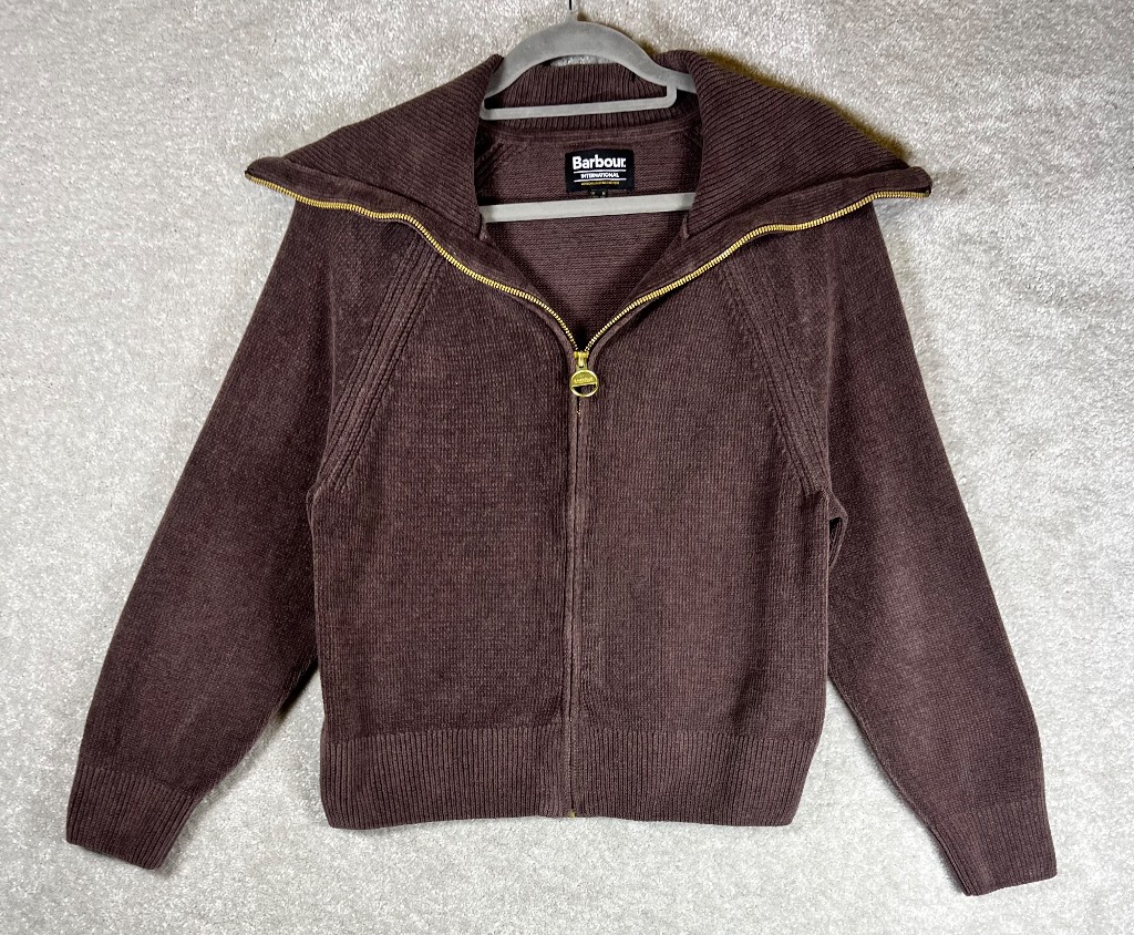 Barbour International Romana Knit UK 8 Brown Chenille Full Zip Jacket