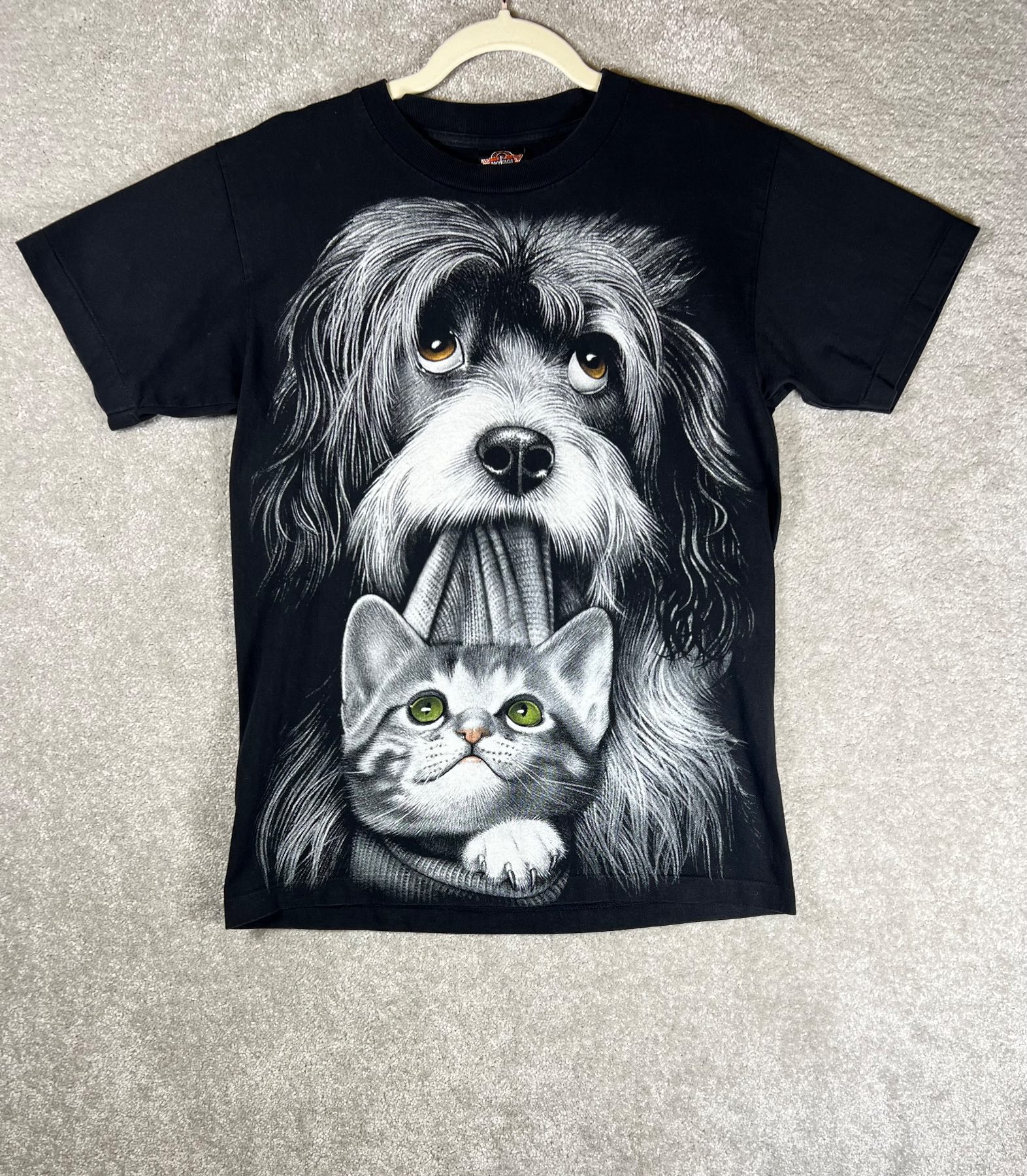 Rock Eagle Vintage Dog & Cat Shirt Mens M Black Single Stitch Y2K