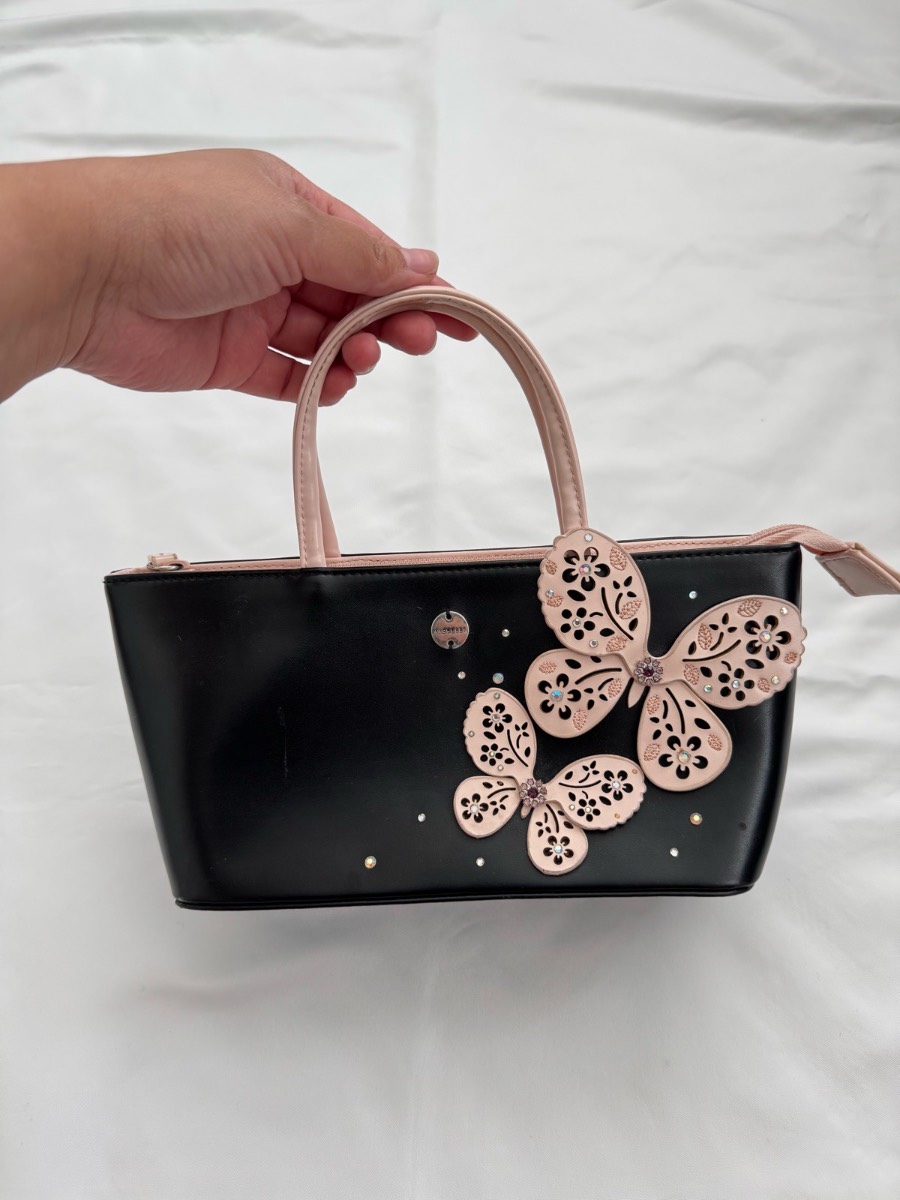 Fiorelli Pink & Black Embellished Floral Mini Handbag