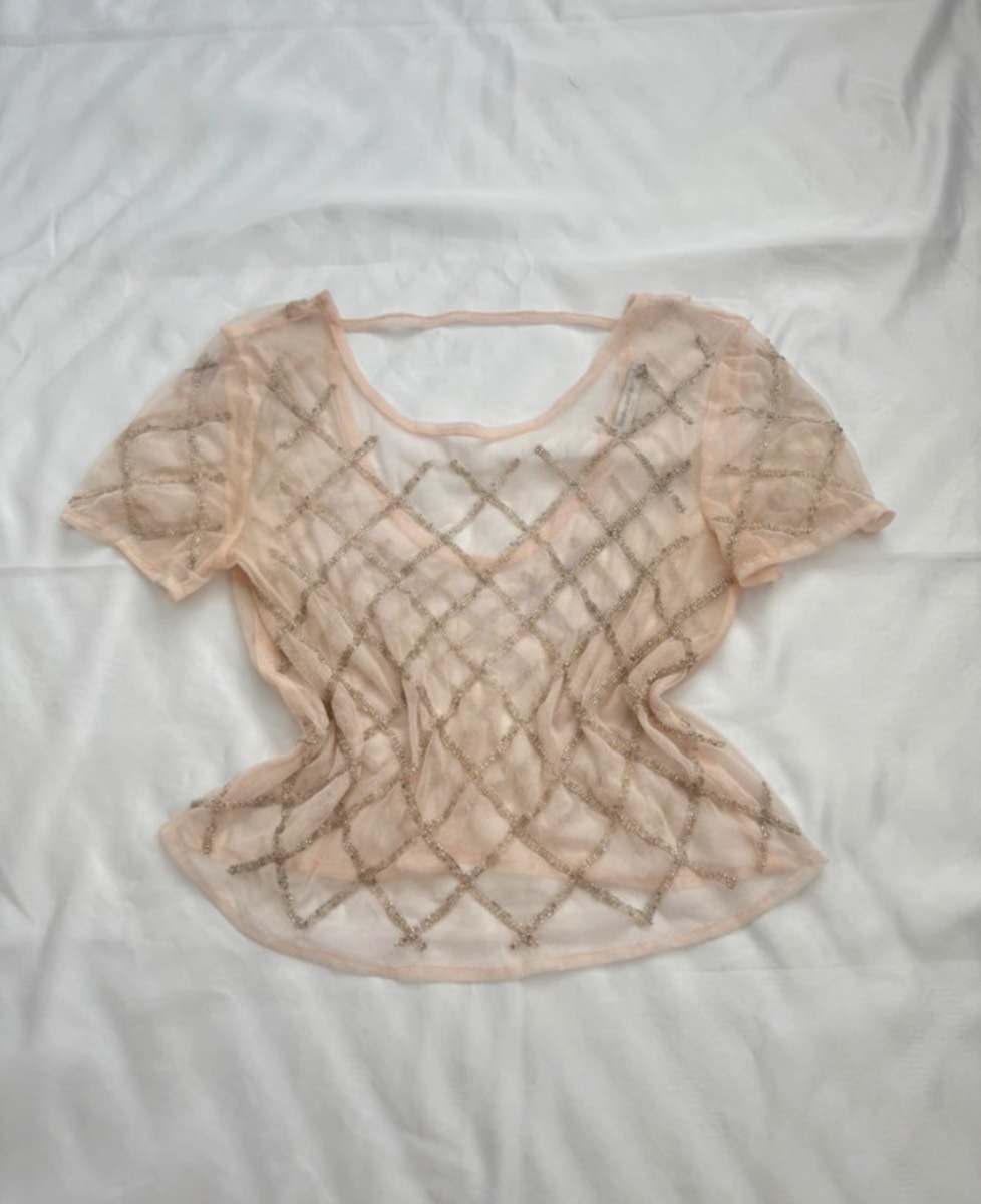 Bershka nude pink sheer and sequin top with open back size S