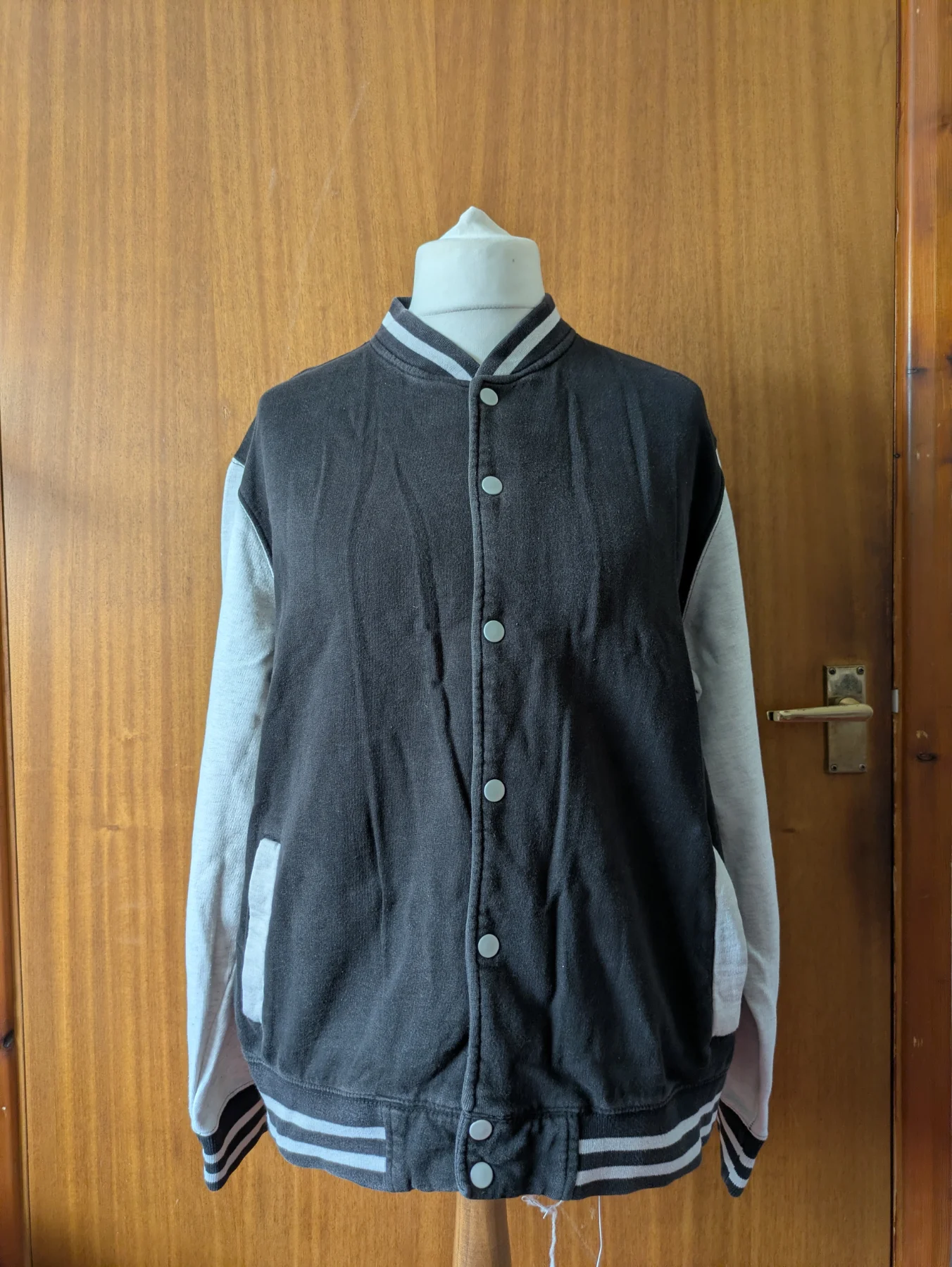 Y2K Burton Menswear London Charcoal And White Varsity Baseball Bomber Jacket XL