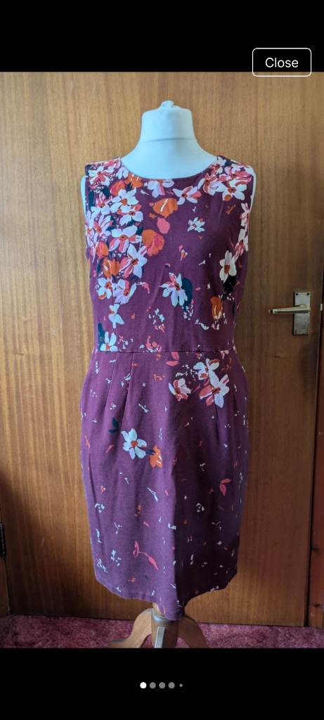 Lands End Ponte purple multicoloured floral sleeveless jersey sheath dress size 18
