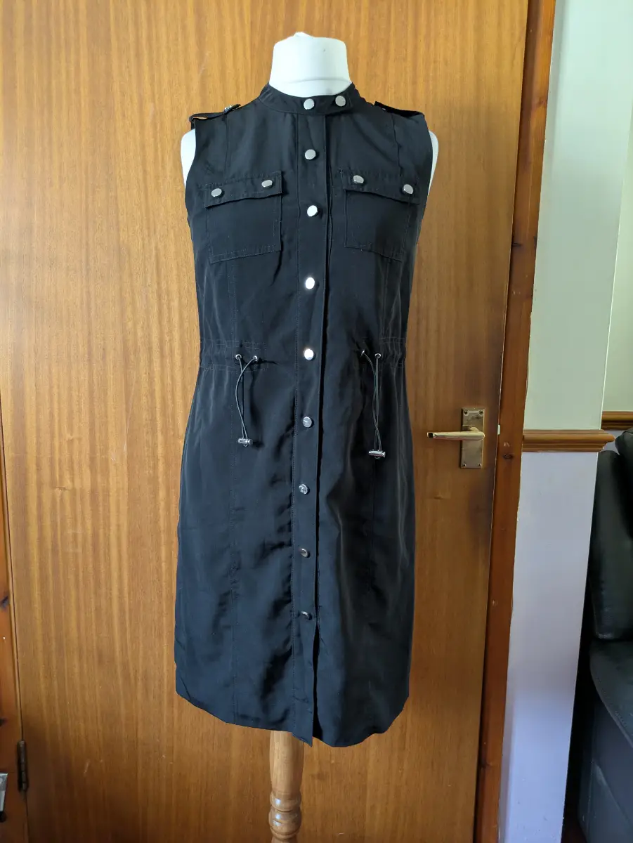 Y2K Episode Black Military Utility Shirt Dress Sleeveless UK 10 Cargo Pockets drawstring waist