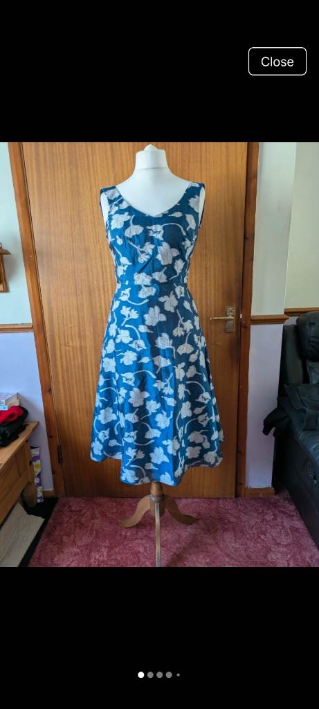 Jacques Vert Collection Navy Blue Floral Jacquard Fit & Flare Midi Dress – UK Size 8 Wedding Formal