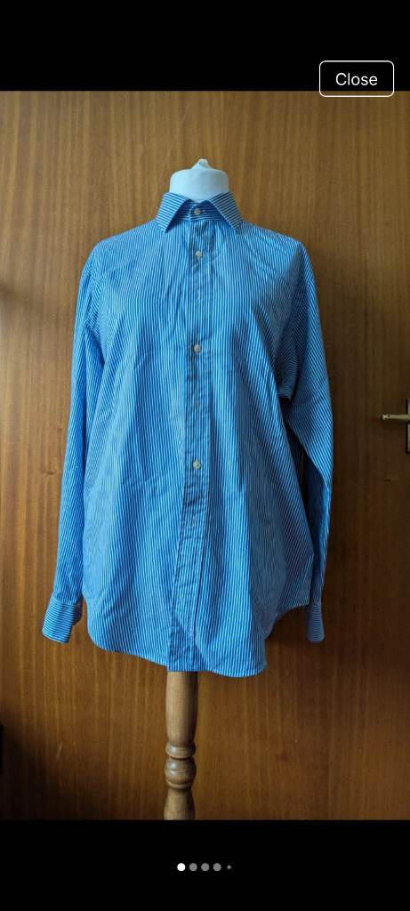 Polo Ralph Lauren Mens Shirt Blue White Stripe Size 16.5 Collar L work wedding formal