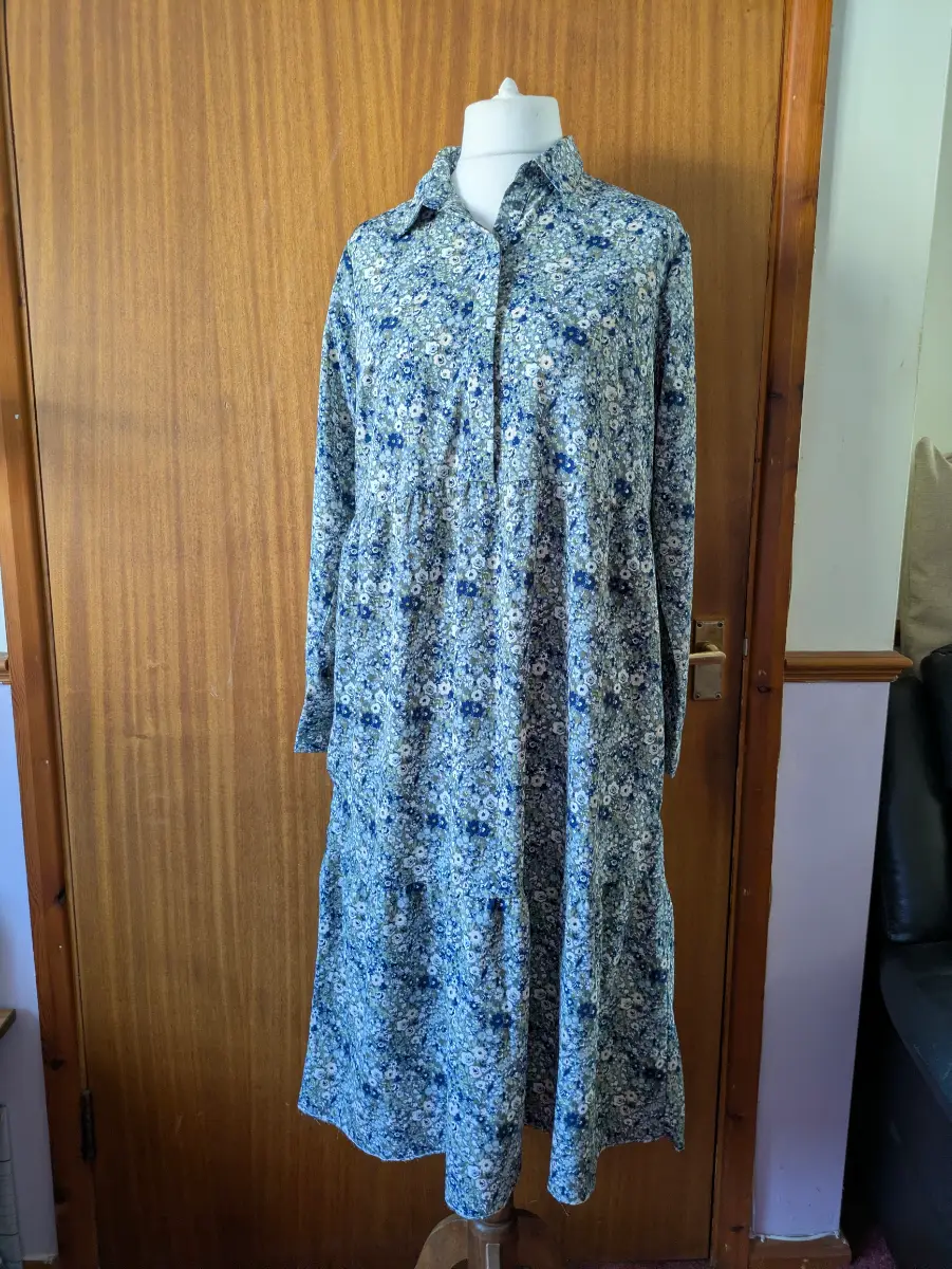 ADPT. Melanie Blue Long Sleeve Ditsy Floral Midi Shirt Dress Size XL Boho Cottagecore