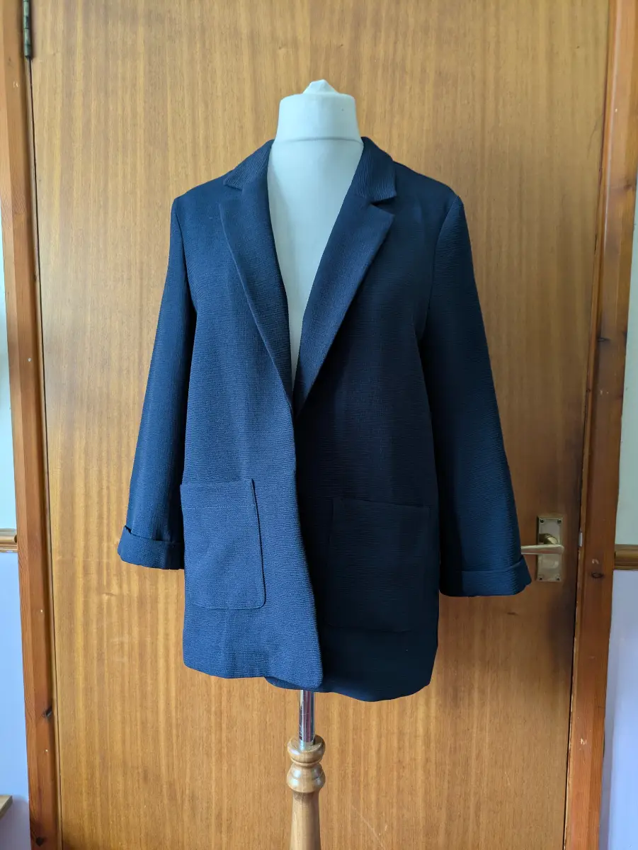 M&Co Navy Blue Textured Relaxed Fit Tailored Blazer Jacket Size 14 Smart Casual Open Front