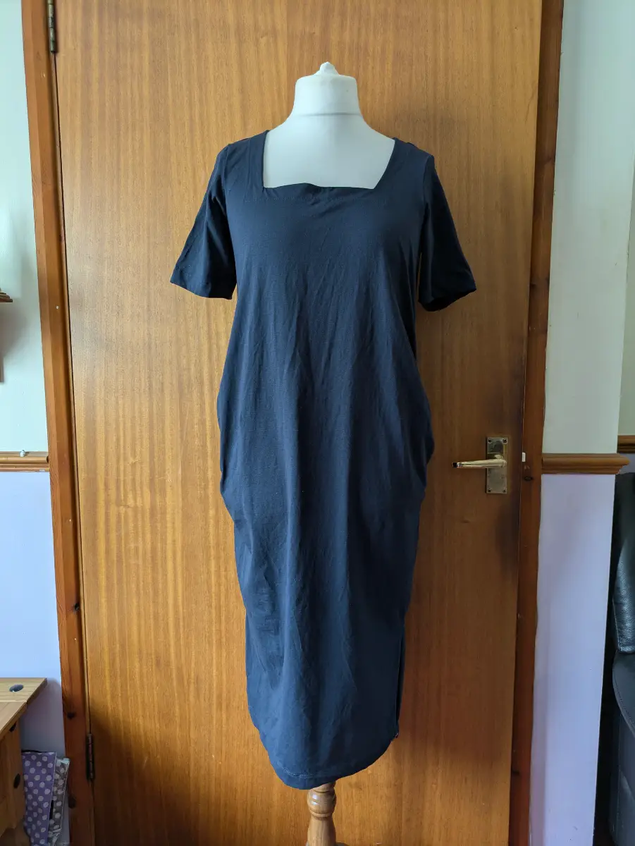 Next Maternity Navy Dress Size 12 Ruched Side T-Shirt Dress Square Neck Organic Cotton