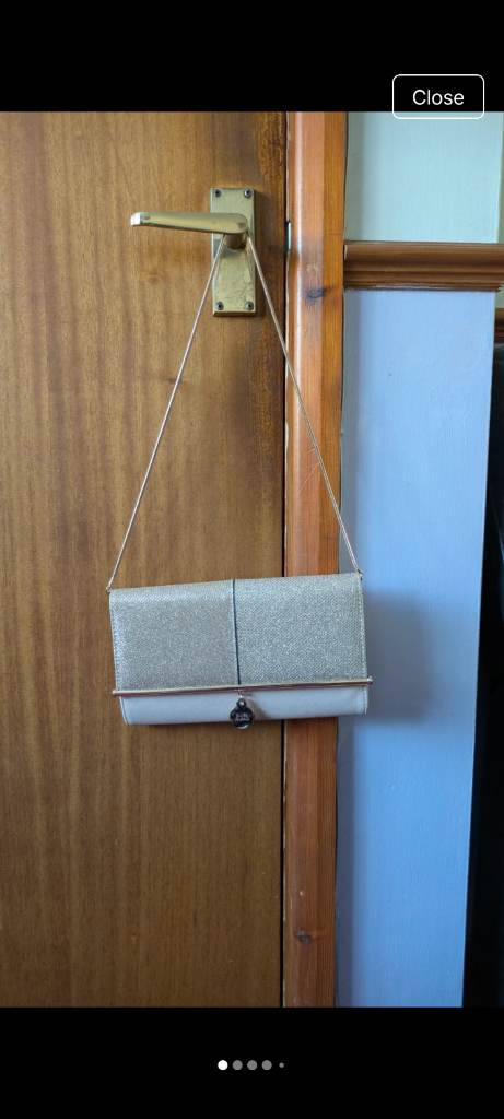 River Island rose gold glitter/pale pink & nude clutch bag with chain strap, evening/party/wedding