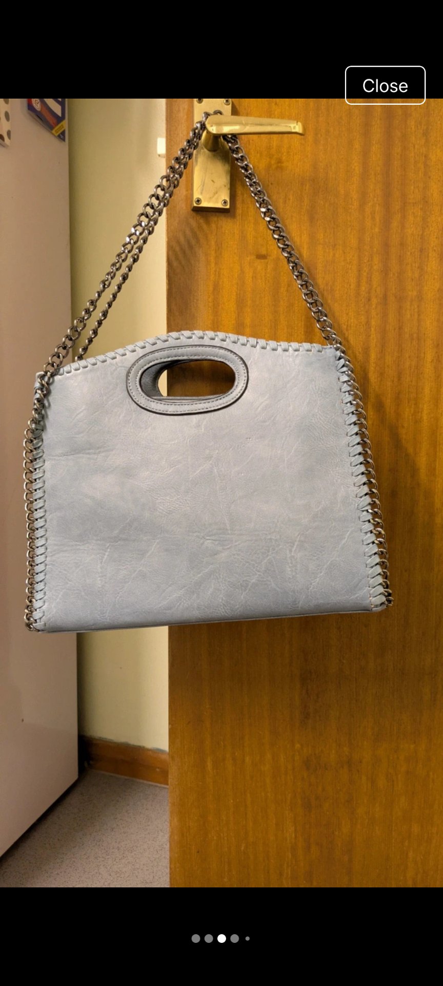 Light Blue Faux Leather whipstitch Chain Detail Shoulder Bag Handbag with dual straps