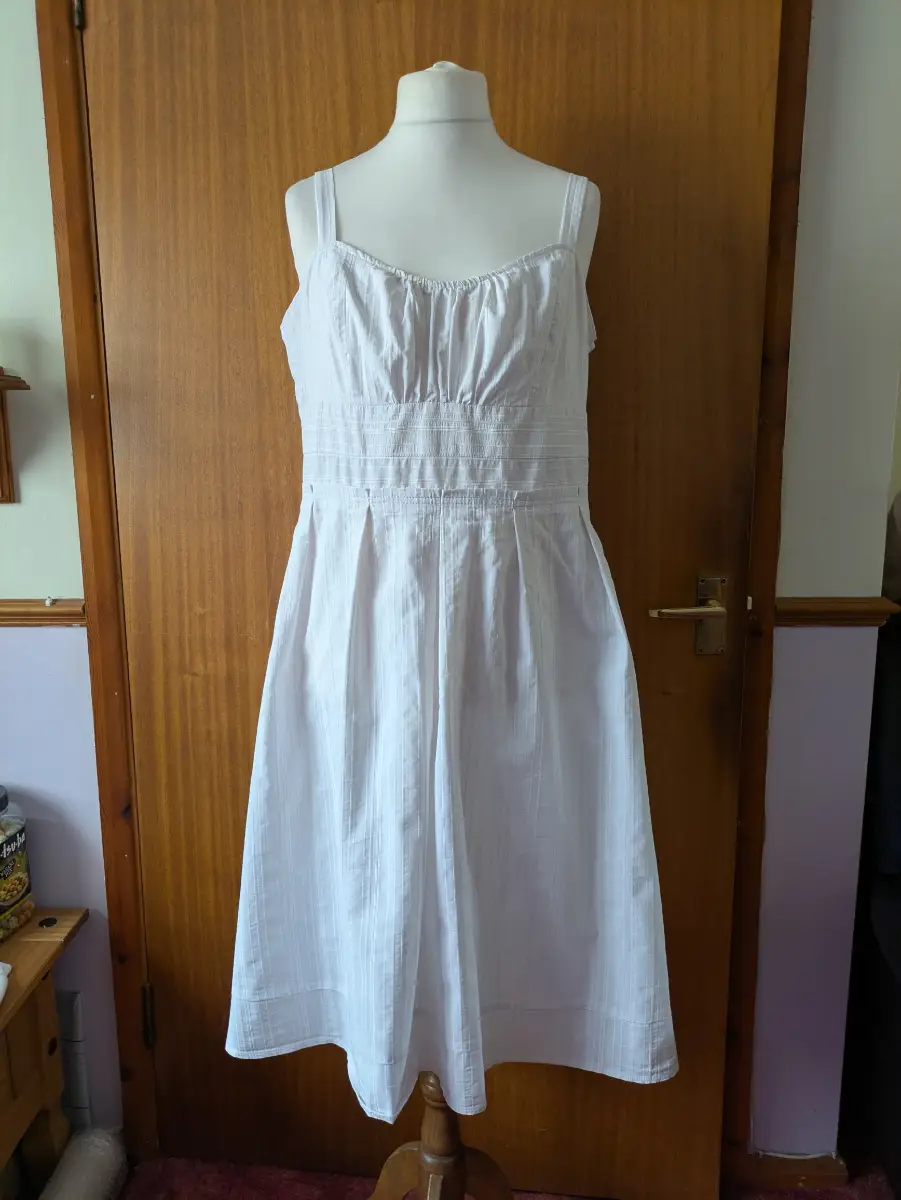 Vintage Y2K George Ana White Striped Midi Sundress UK 20 Smocked Back Summer coquette