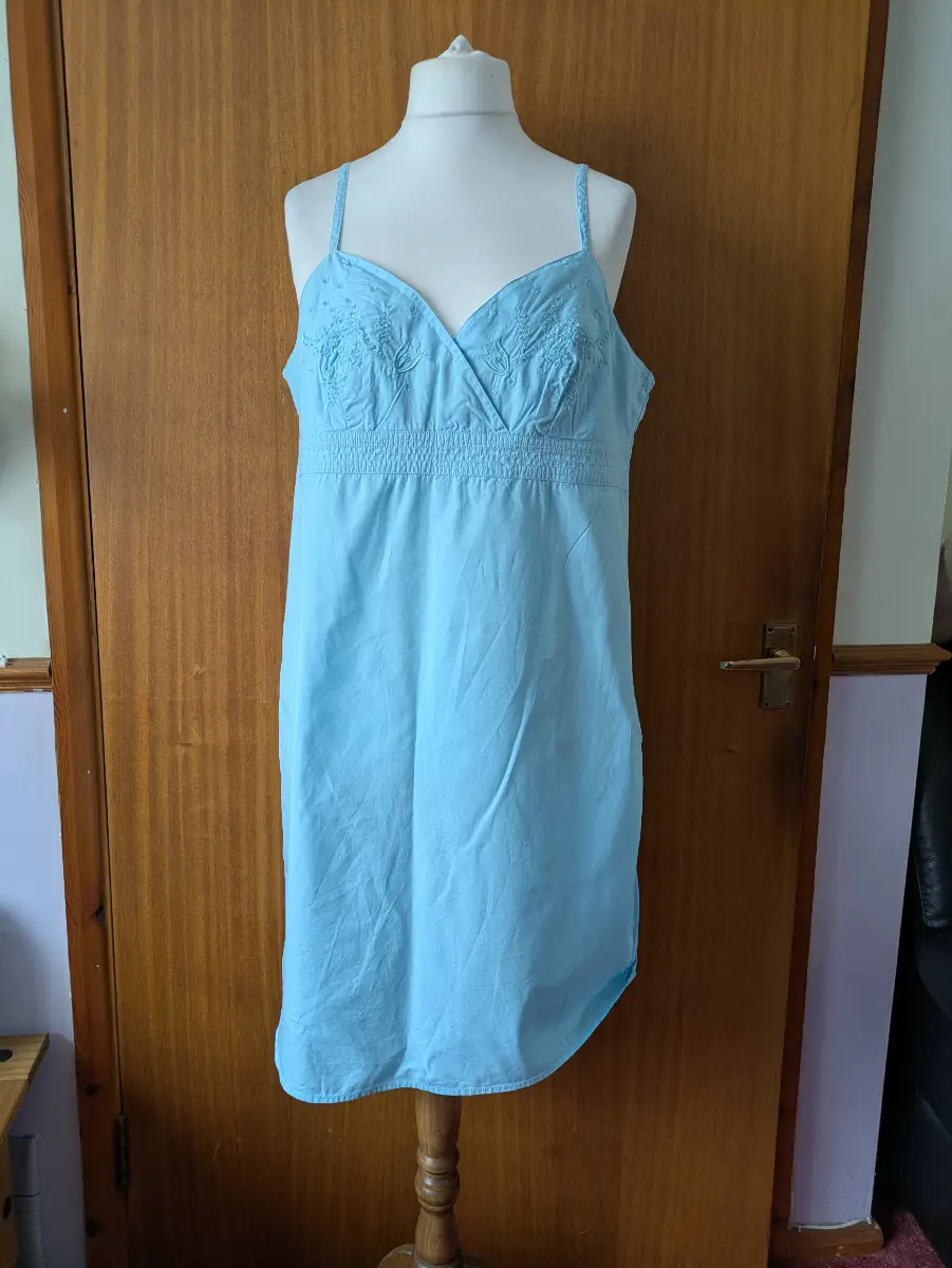 Cherokee Baby Light Blue Embroidered Cami Summer Dress Size UK 18 Y2K Boho Cotton Sundress