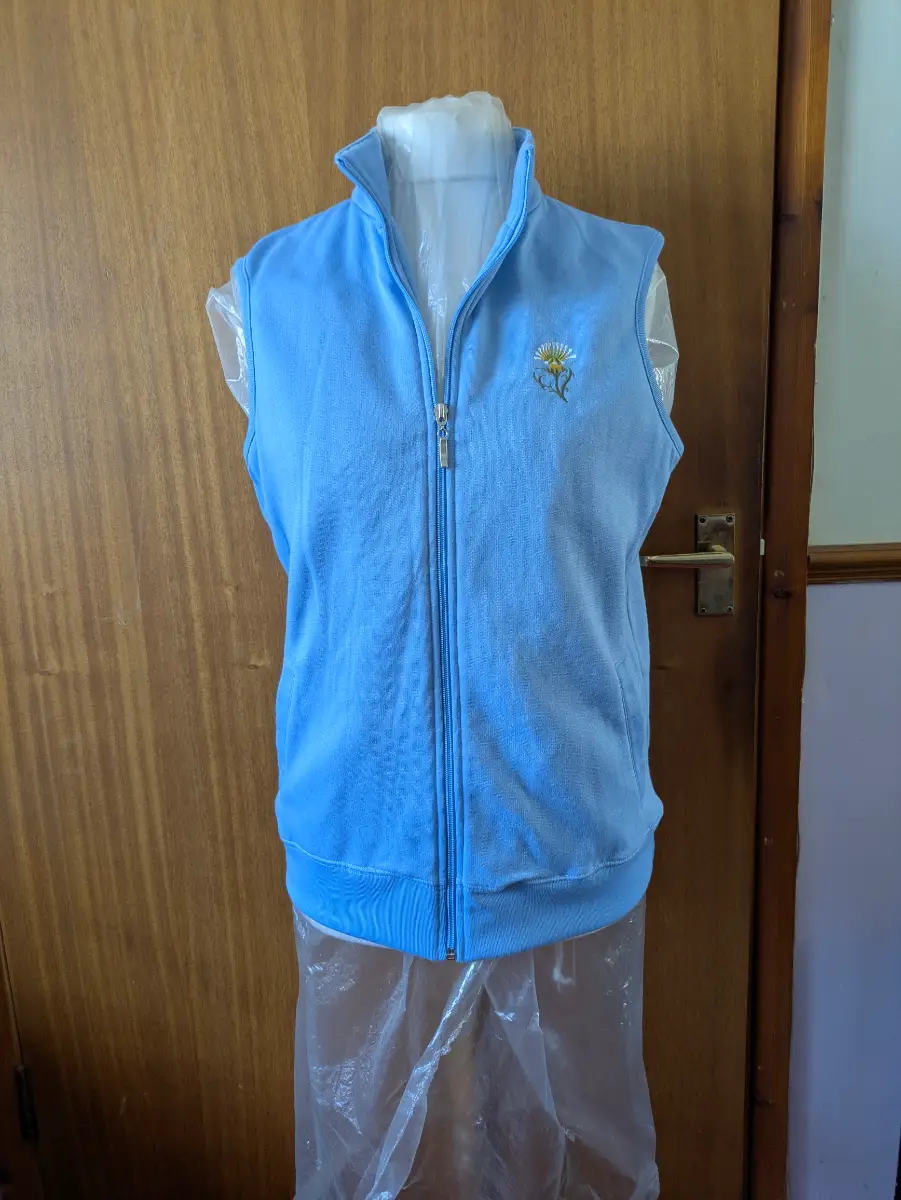 Damart Blue Fleece Gilet Size 14/16 Thistle Embroidery Zip Up Sleeveless Bodywarmer Vest
