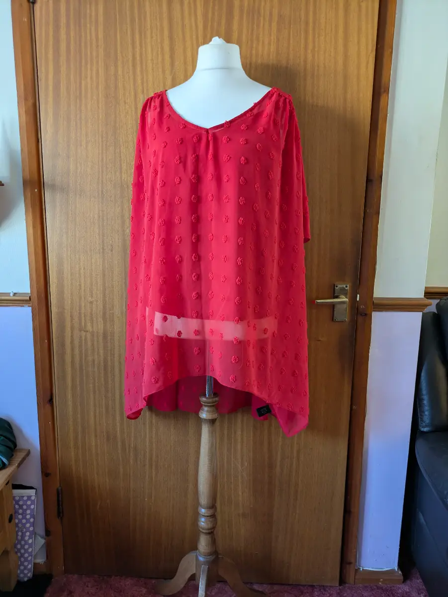 Roman Size 18 Red Embroidered Spotty Chiffon Sleeveless Top With Cami 2 Piece Set Summer