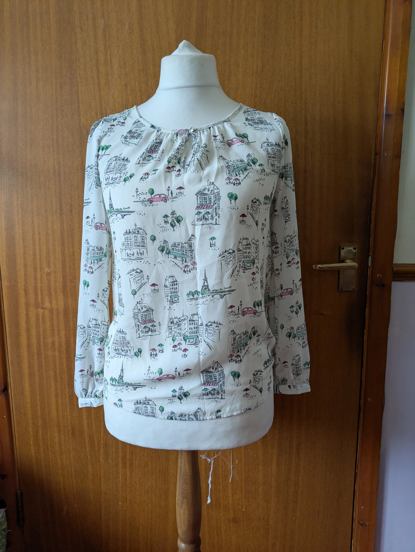 Sainsbury's Parisian Paris Scene Print Blouse Long Sleeve Top Size 8 Workwear