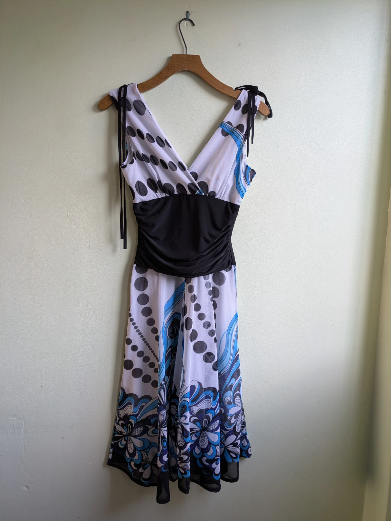 Y2K Vintage Bay Polka Dot Swirl Psychedelic Print Maxi Dress Size 10 Mesh Overlay Retro