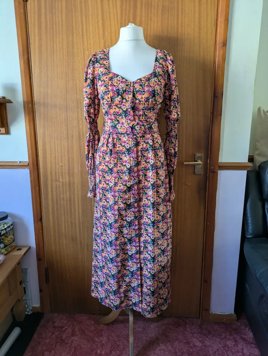 Nasty Gal Multicoloured Ditsy Floral Belted Fit and Flare Midi Dress Cottagecore Prairie UK 10