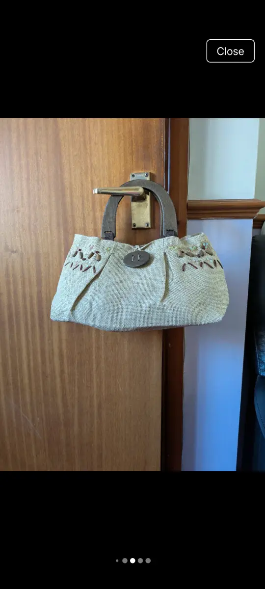 Vintage Y2K Ana by George Stone Woven Straw Paper Handbag with Wooden Handles & Sequin Detail