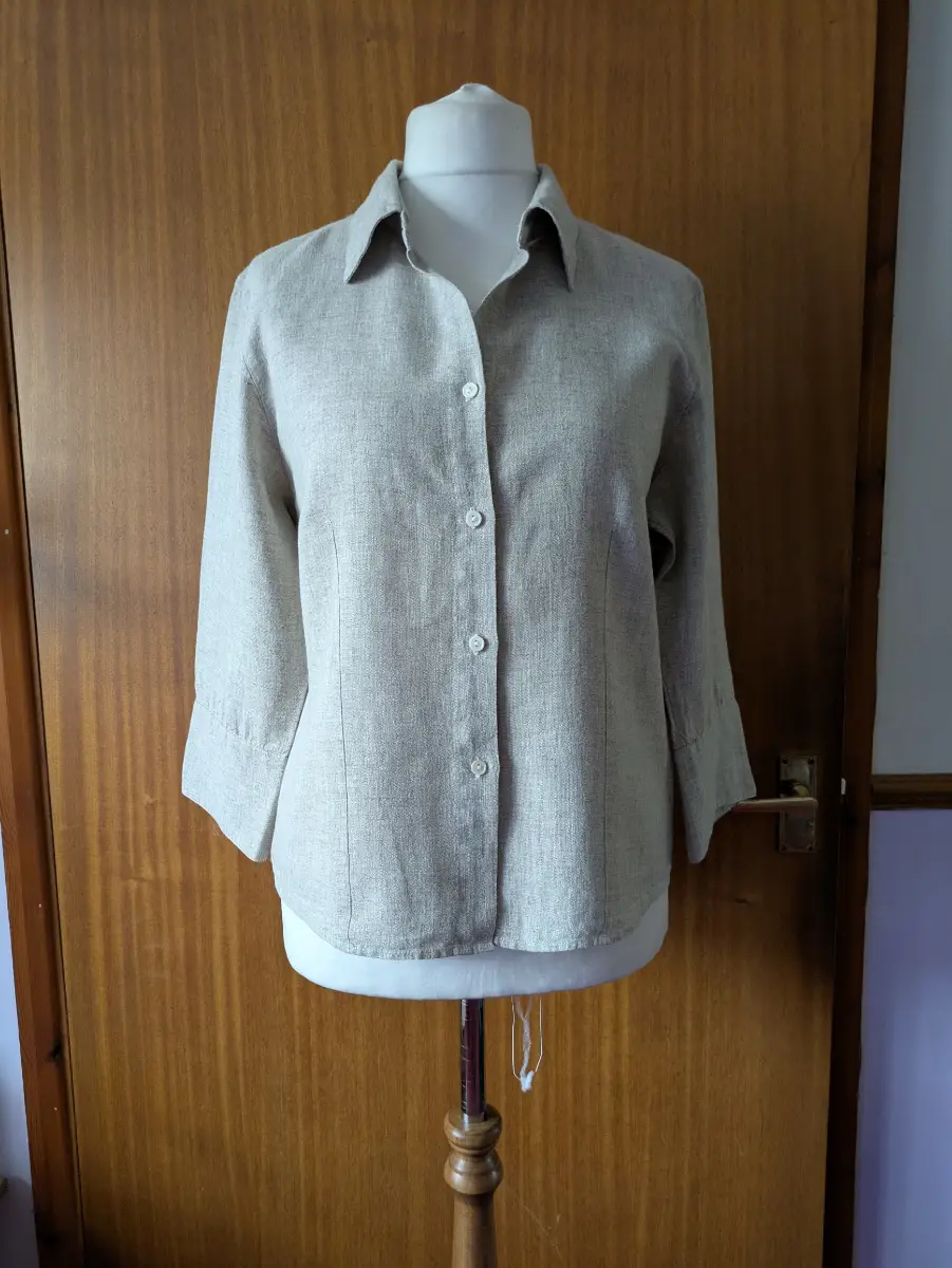 Yalyé Hemp Yak Wool Shirt XL Beige Oatmeal 3/4 Sleeve Split Hem Smart Casual boho