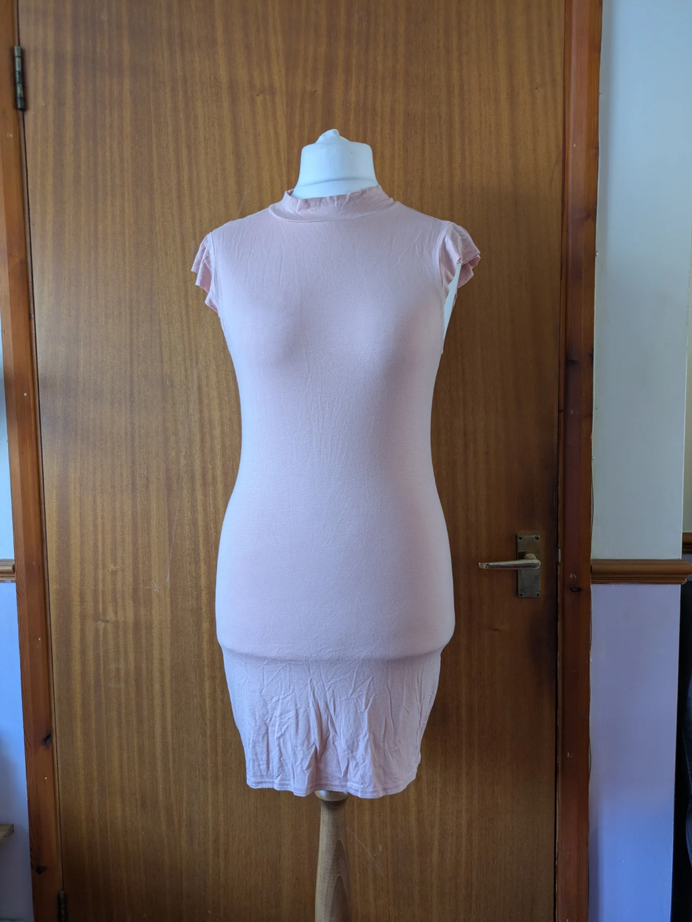 Prettylittlething Rose Cap Sleeve High Neck Bodycon Dress Size 16