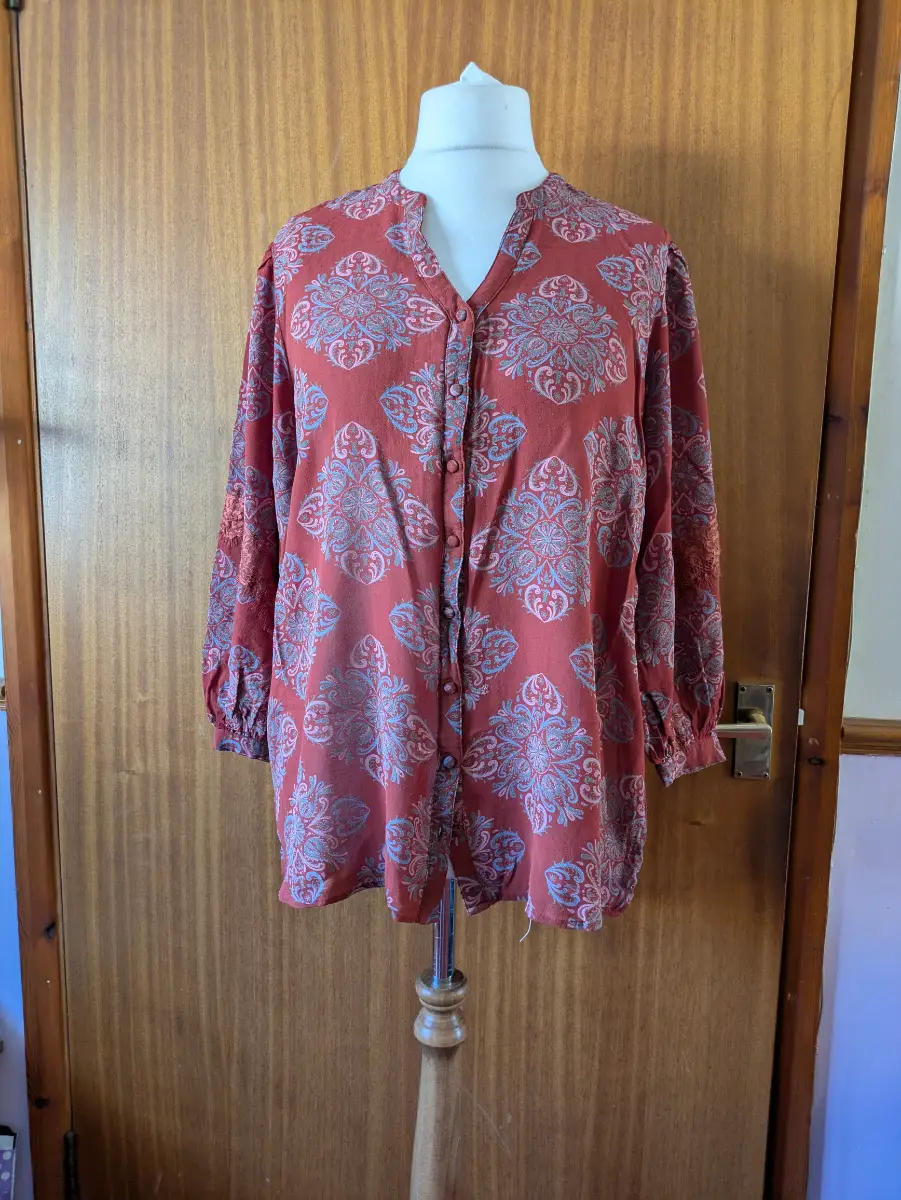 Next Paisley Print Blouse Size 20 Rust Terracotta Lace Trim Tunic Top