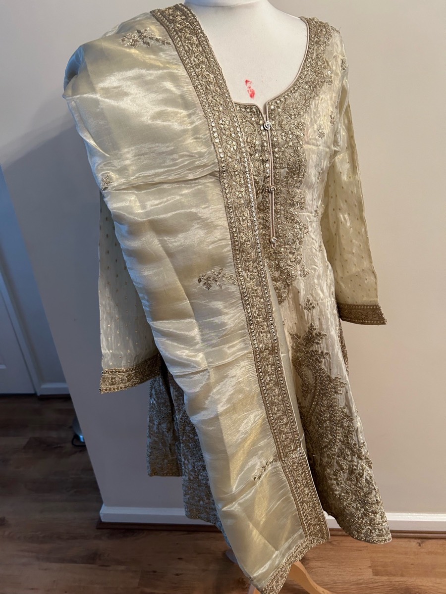 Ivory and Gold Sharara suit
