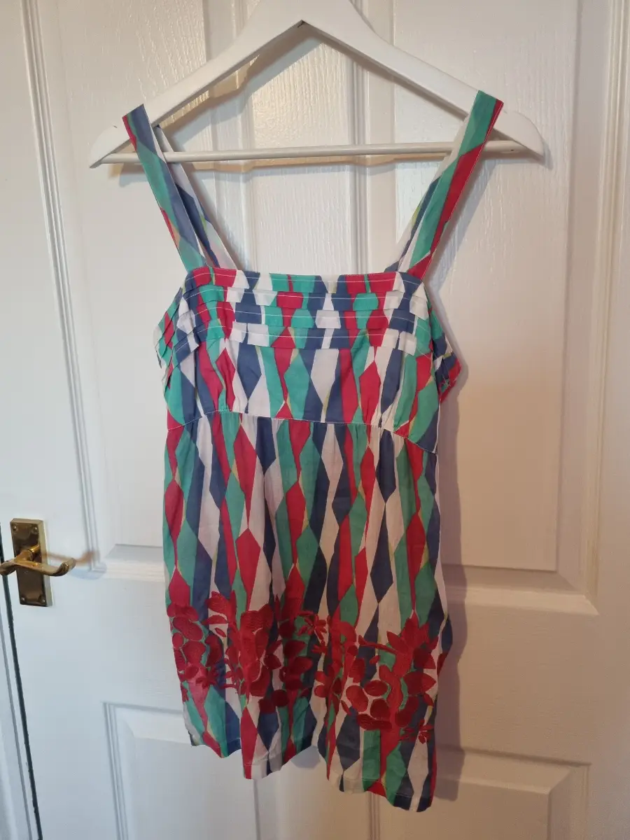 Monsoon Women's Geometric Cotton Camisole Top Embroidered Boho Size 8