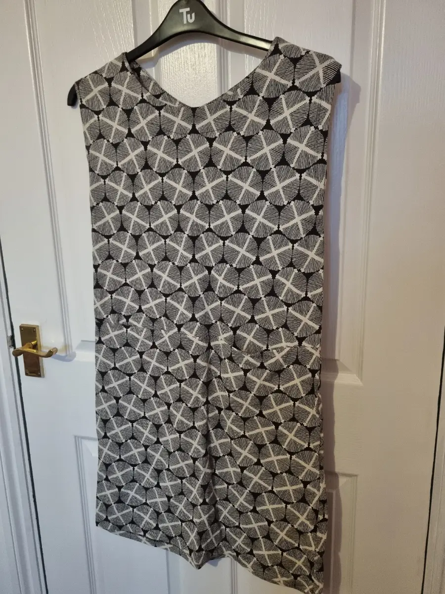 White Stuff Women's Cotton Shift Dress Charcoal Grey Geometric Print Size 10