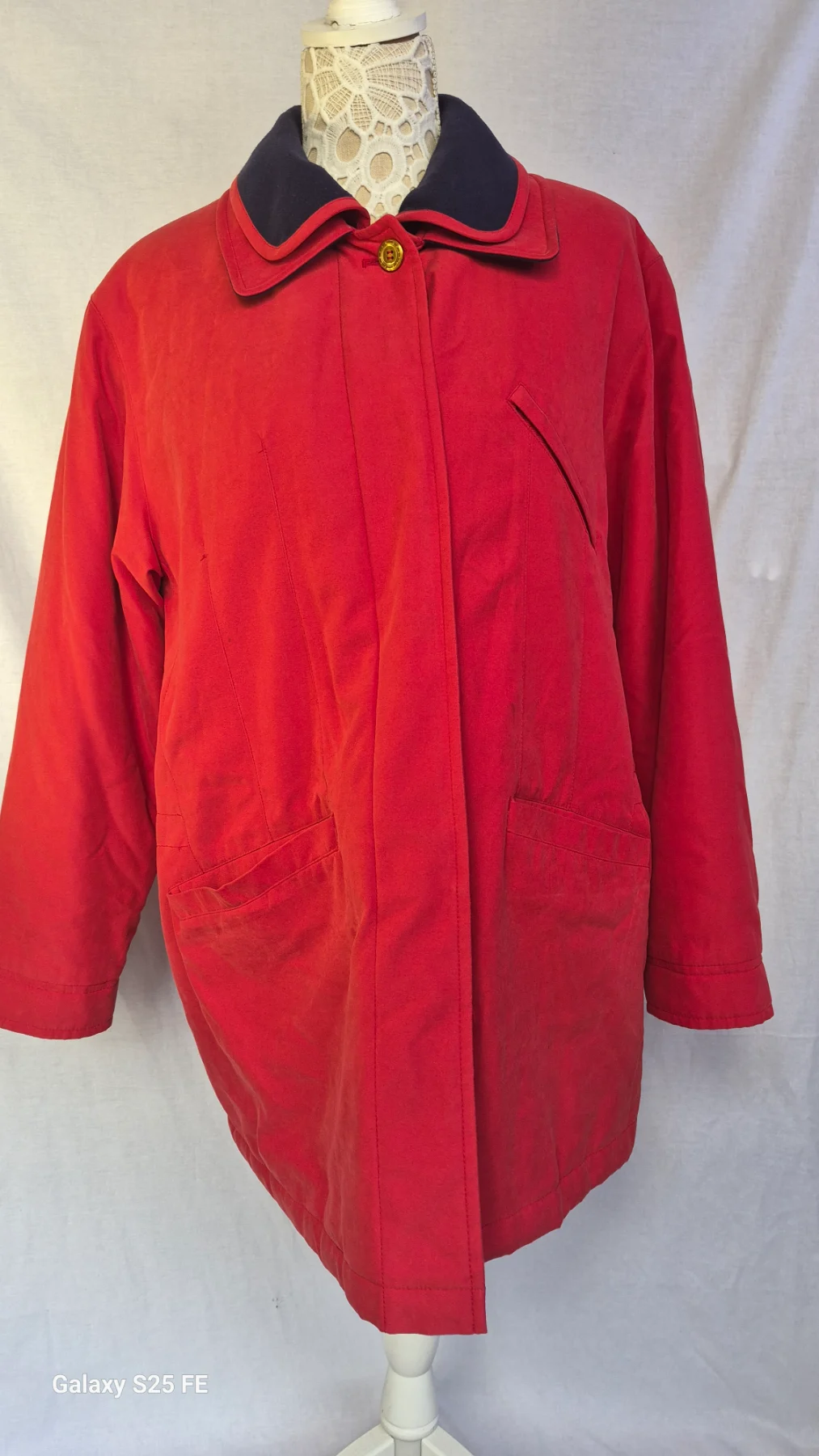 Katharine Hart Red Coat Jacket Size 14 Navy Built-In Body Warmer 2-in-1 Padded
