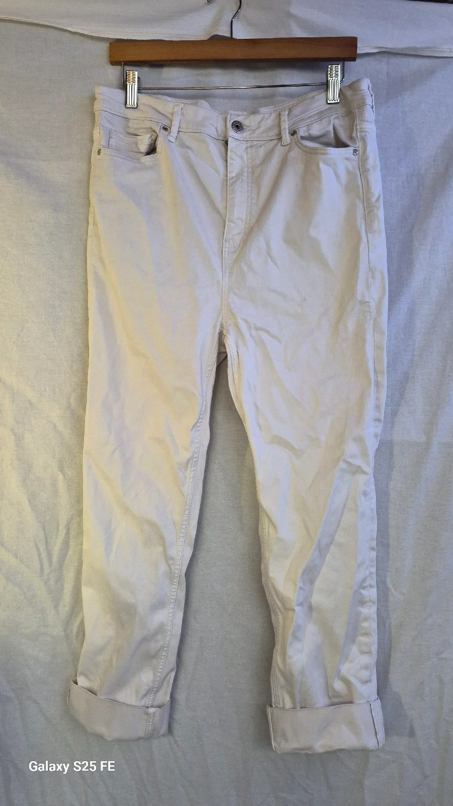M&S The Harper Cigarette Trousers Jeans Size 16 Soft White Stretch Altered Leg