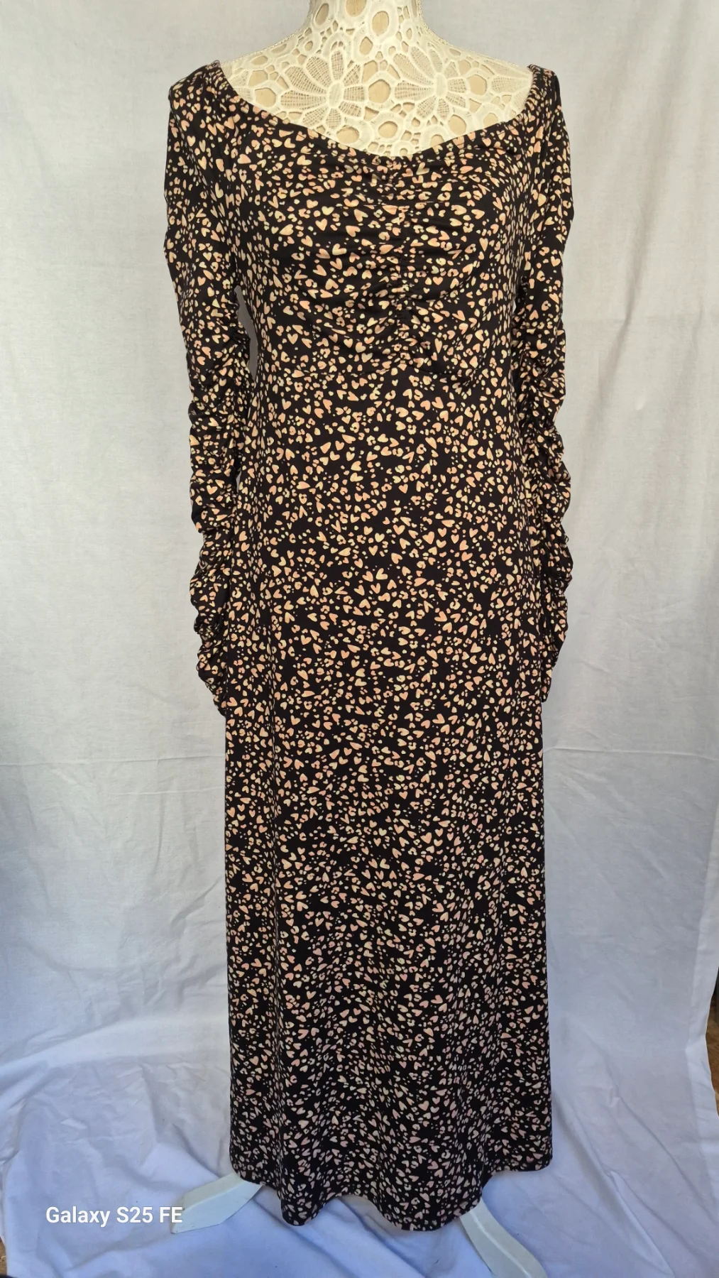 Simply Be Heart Print Off The Shoulder Ruched Sleeve Maxi Dress Size UK 10 BNWT