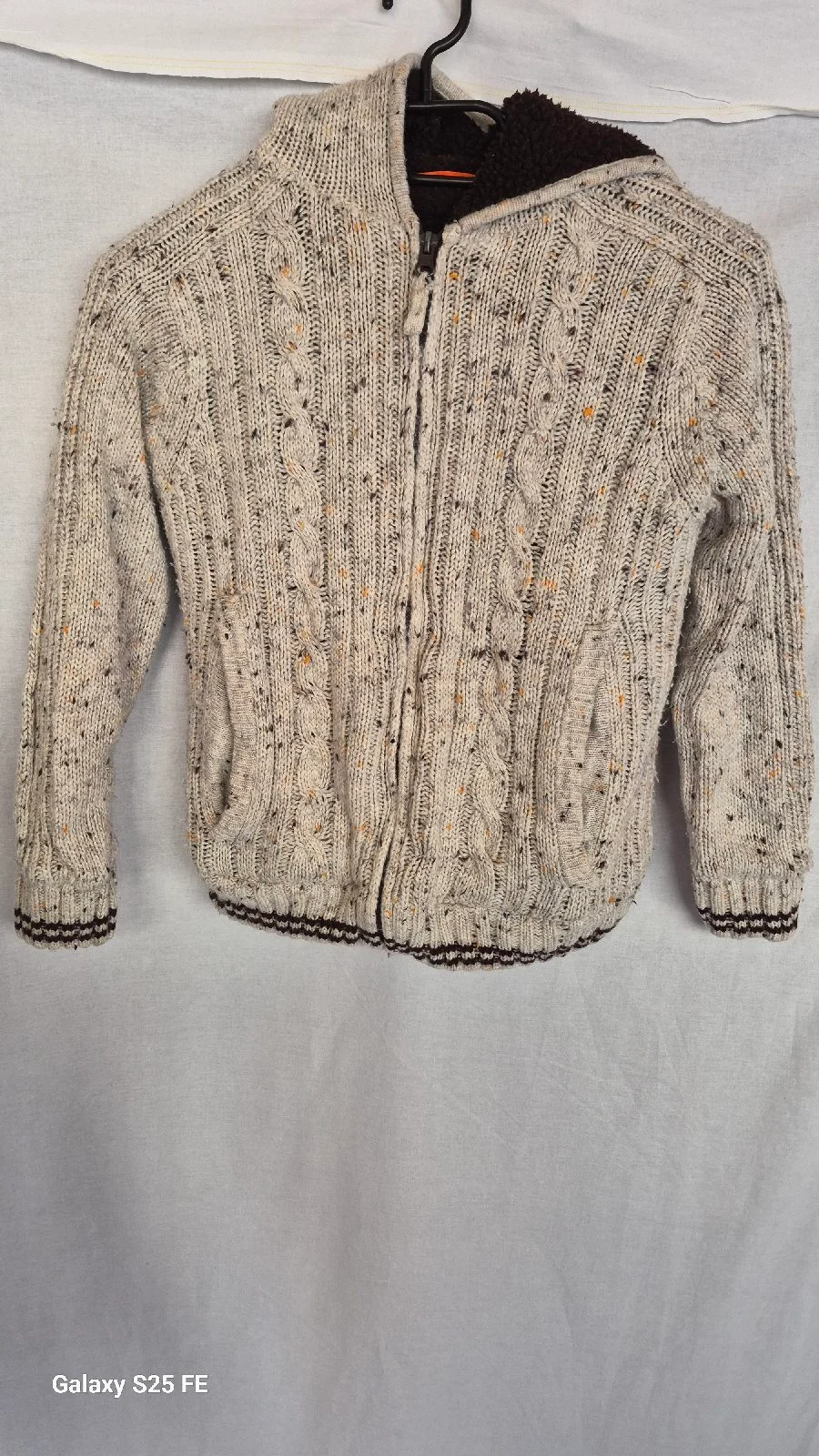 Duck & Dodge Kids Cable Knit Hooded Zip Cardigan Fleece Lined Flecked Age 8 128cm