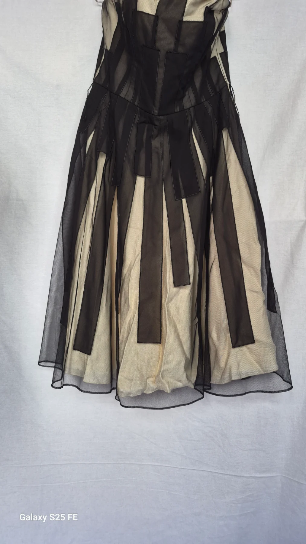 Coast Black & Nude Sheer Mesh Strapless Midi Dress UK 12 Cocktail Party Vintage Style
