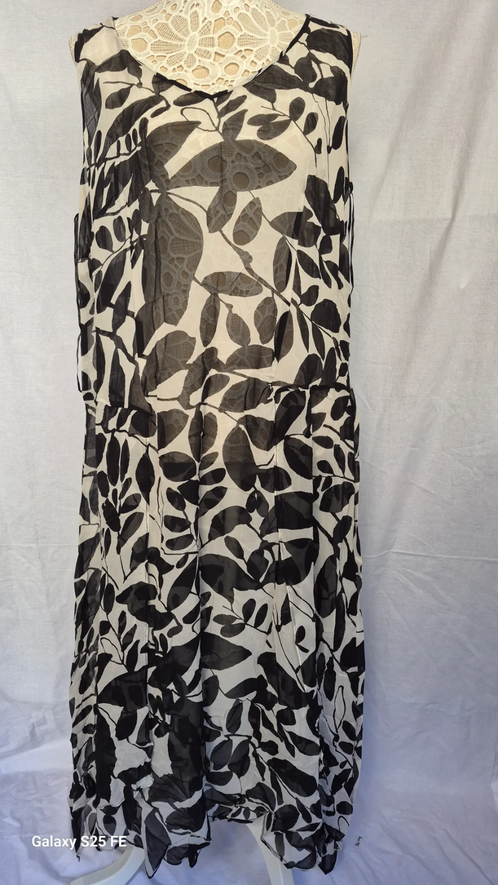 Windsmoor Sheer Silk Leaf Print Layered Set Top & Dress / Duster Size L UK