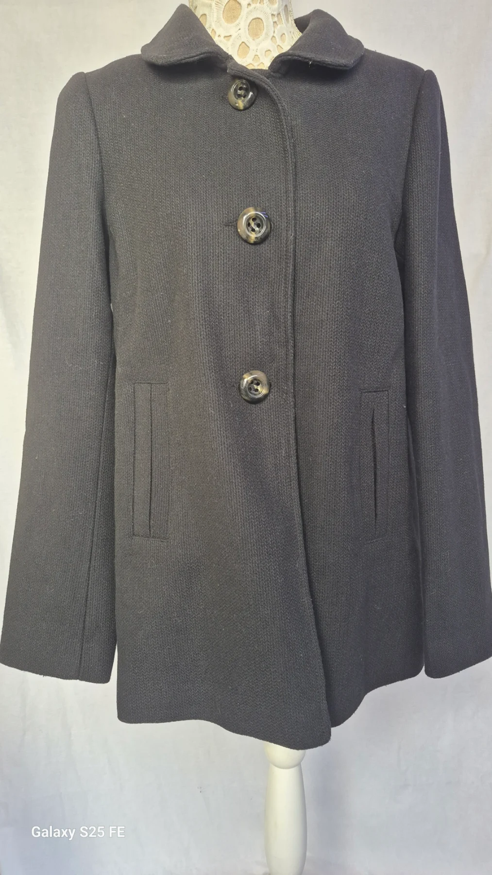 George G21 Black Textured Wool Blend Swing Coat Jacket Size UK 12 Good Condition
