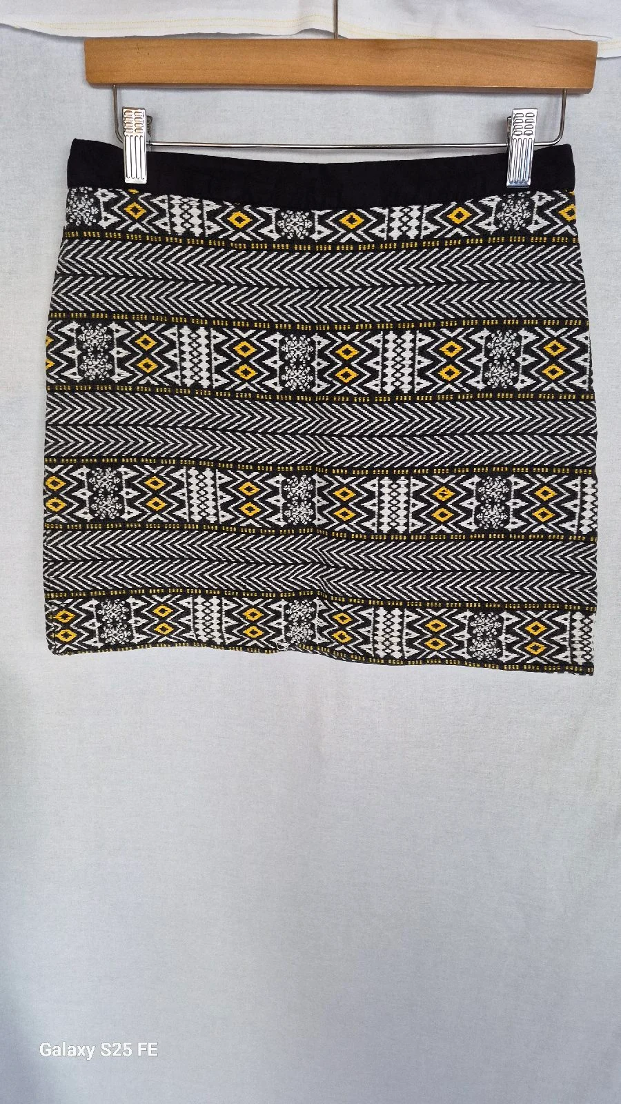 WAREHOUSE Womens UK 10 Aztec Geometric Woven Mini Skirt Black Yellow Boho