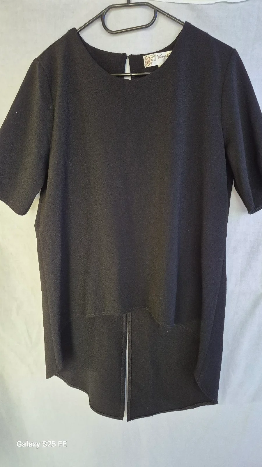 Voulez Vous Black High Low Dip Hem Top Tunic Short Sleeve Smart Casual UK 14 Made In UK