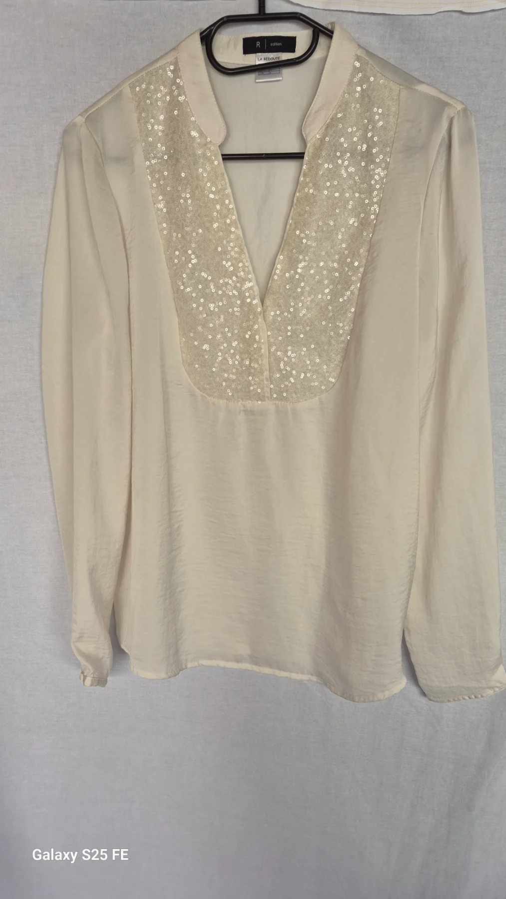 ​La Redoute R Edition Cream Ivory Sequin V-Neck Blouse Top Long Sleeve Size UK 10