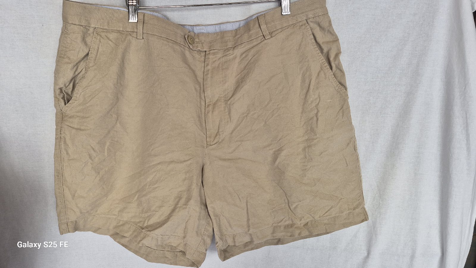 ​M&S Blue Harbour Mens Chino Shorts W42 Stone Linen Blend Casual Smart 42 Waist