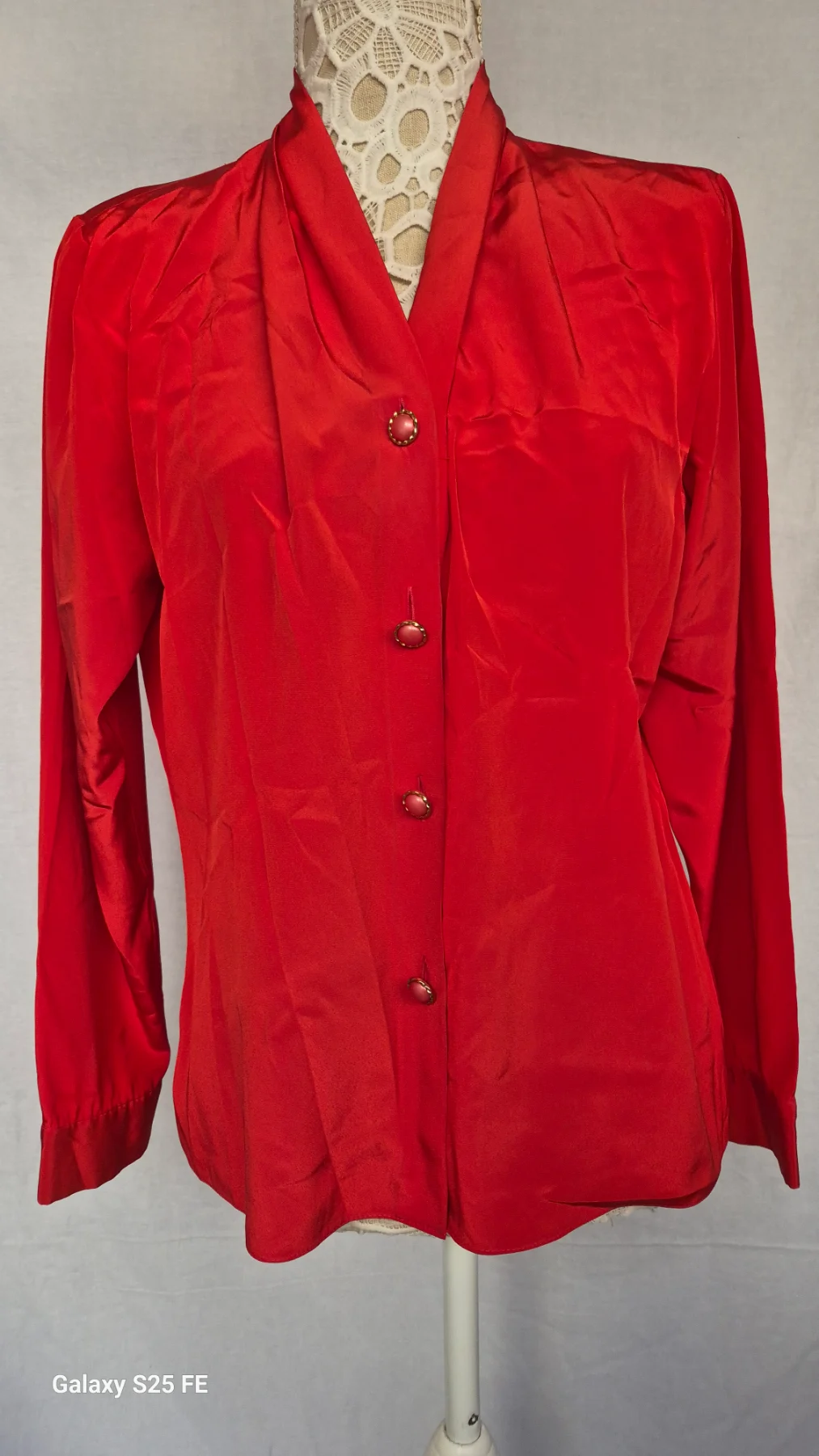 Vintage 90s St Michael Red Blouse UK 10 Made in UK Retro V-Neck Top M&S 1992