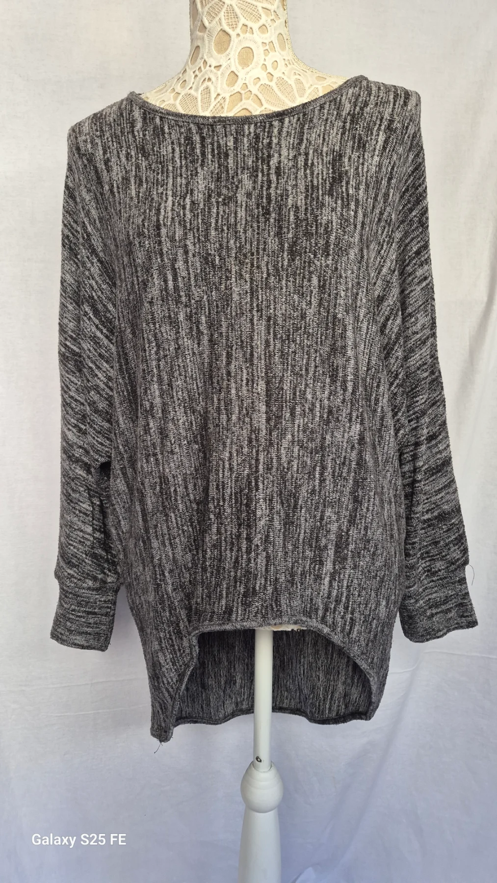Izabel London Dark Grey Space-Dye Dip-Hem Jumper / Tunic Top - Size UK 10