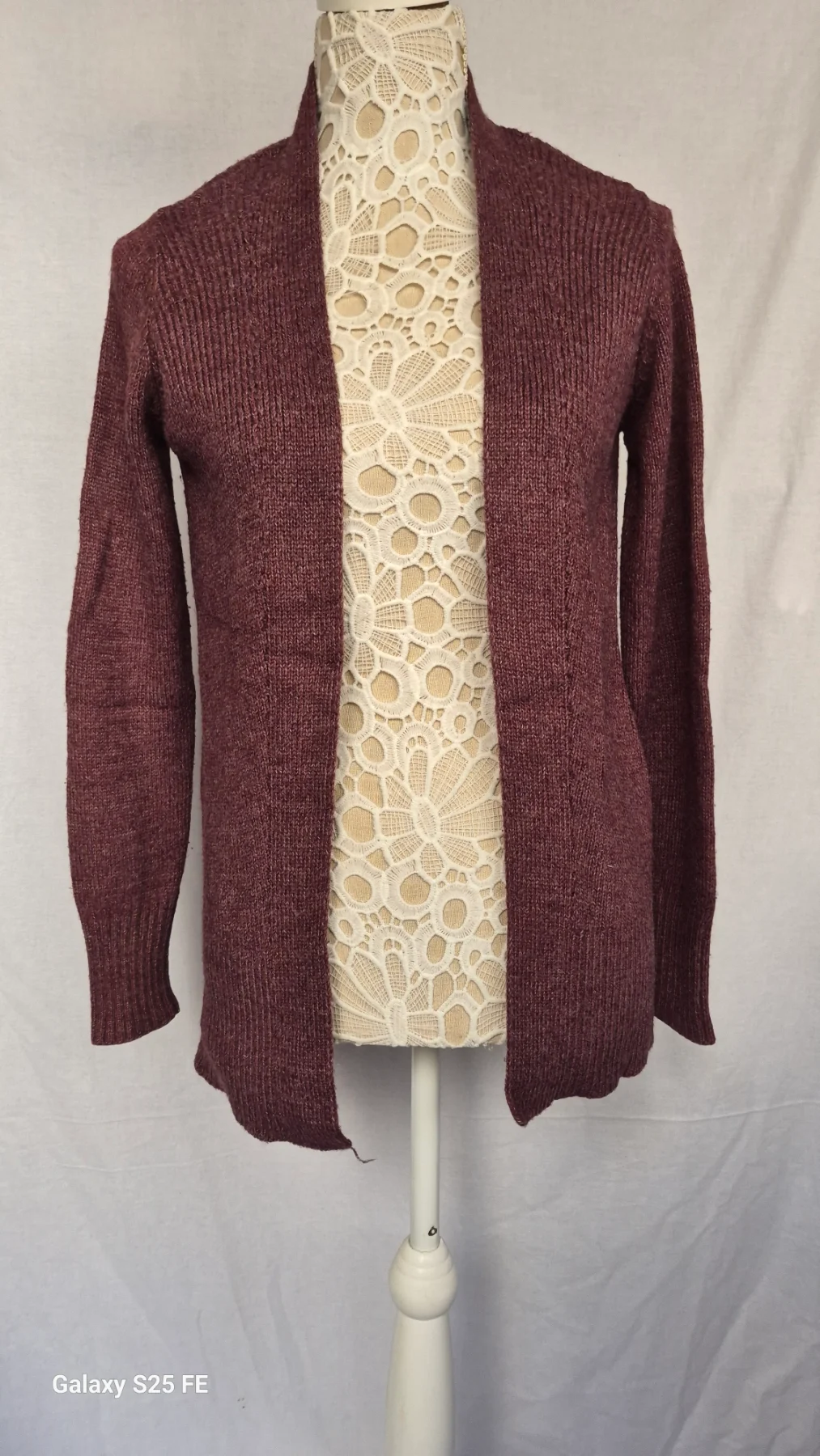 Fat Face Deep Berry Red Ribbed Open Front Cardigan Size UK 8 Viscose Blend Longline